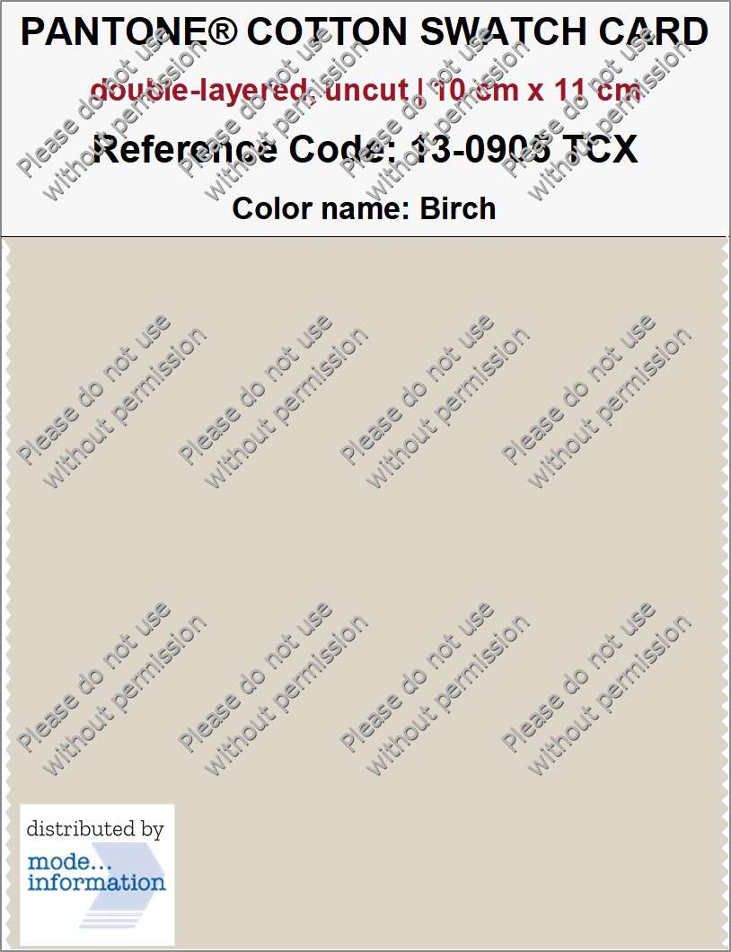 PANTONE COTTON SWATCH CARD 13-0905 TCX Birch (double-layered, uncut | 10 cm x 11 cm)