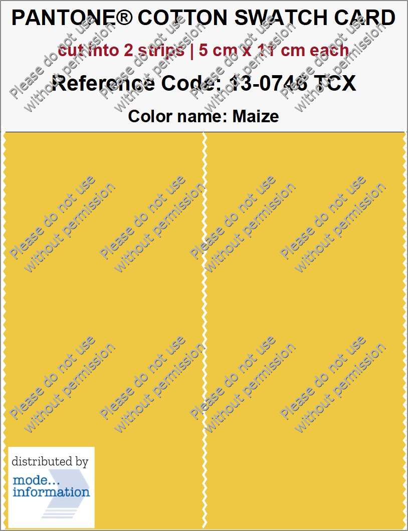 PANTONE COTTON SWATCH CARD 13-0746 TCX Maize (cut into 2 strips | 5 cm x 11 cm)