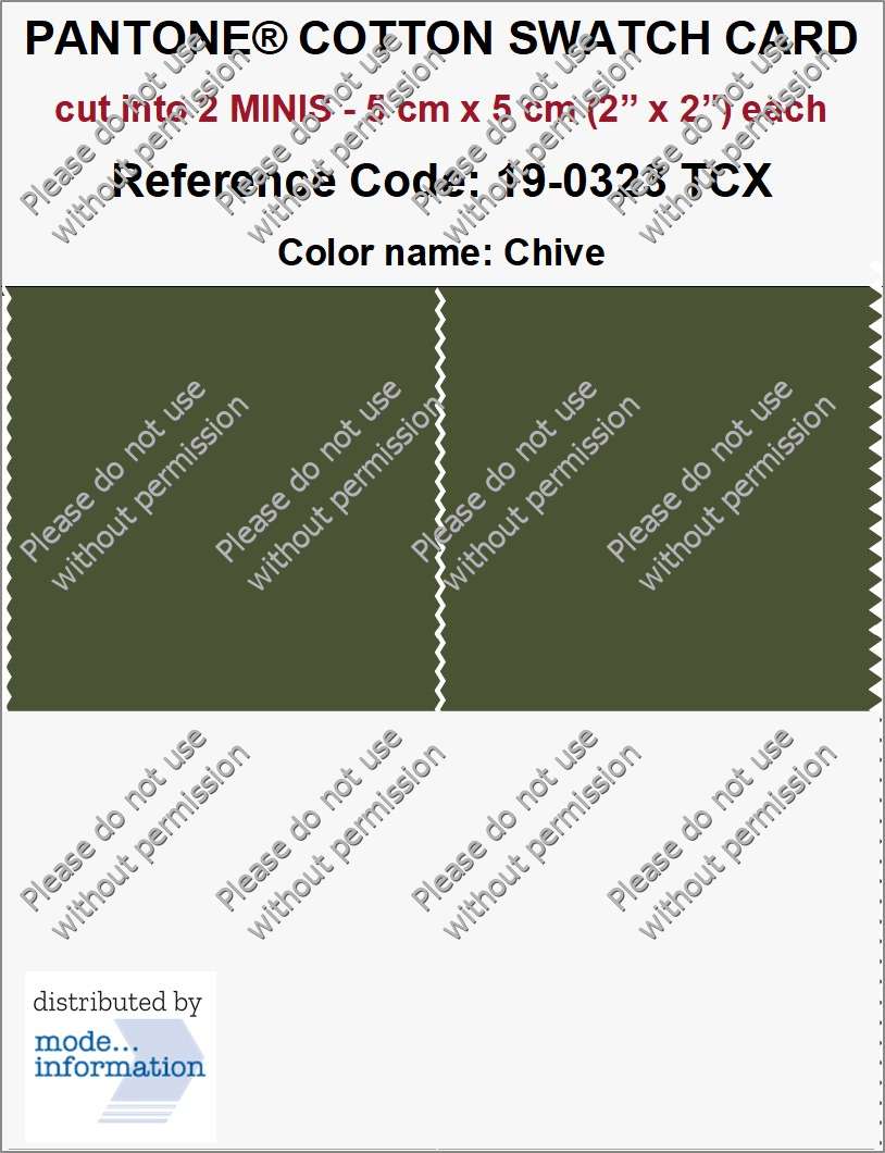 PANTONE COTTON SWATCH CARD 19-0323 TCX Chive (cut into 2 MINIS | 5 cm x 5 cm)